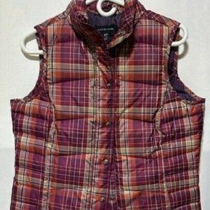 Lands End Women's Purple Brown Plaid Goose Down Puffer Vest S/P 6-8
